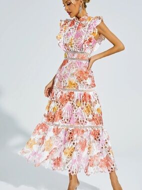 CATCHALL | NWT Ayleen Orange Hollow Sleeveless MIDI Dress | M